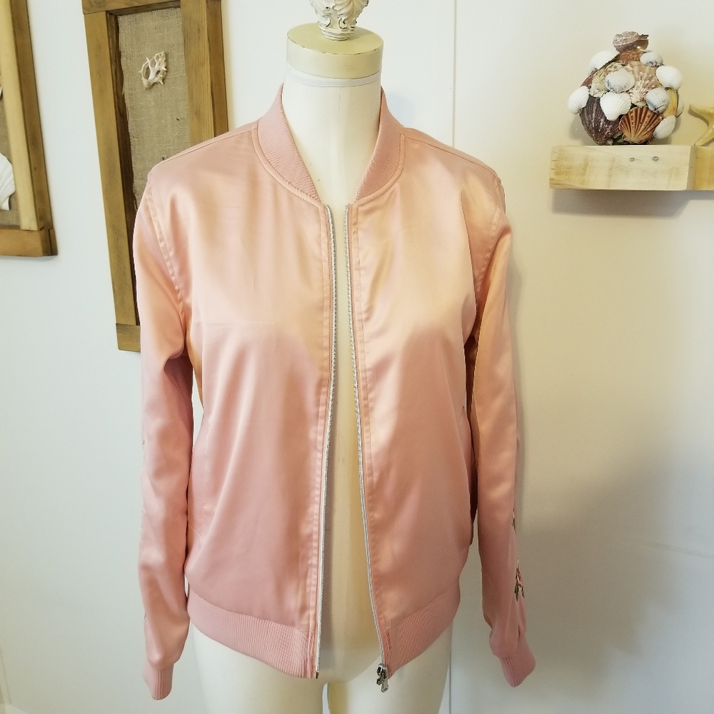 Joseph A. Satin bomer jacket w/embroidery